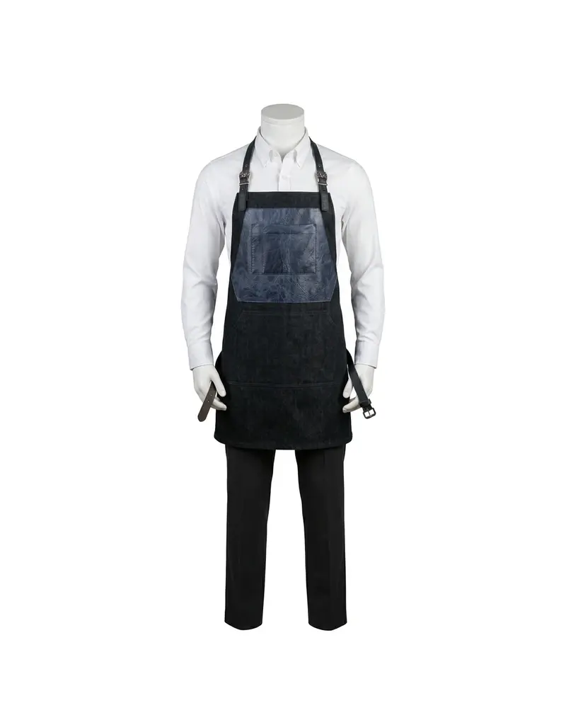 Blue Contrast-Strap Leather Apron