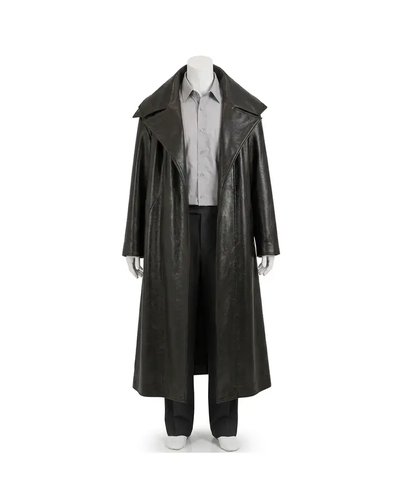 Black Longline Women Leather Coat