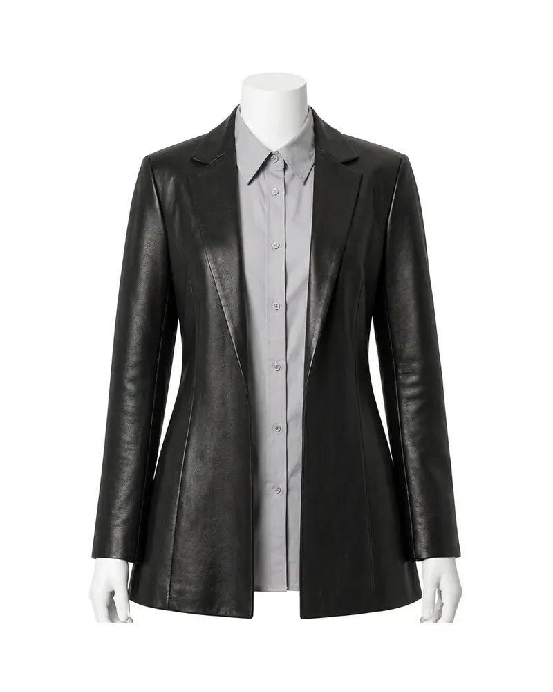 Black Fitted Women Leather Coat