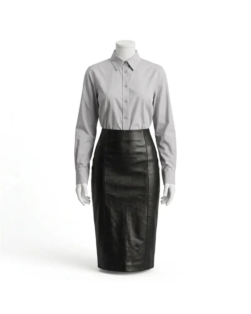 Black High-Waist Leather Pencil Skirt