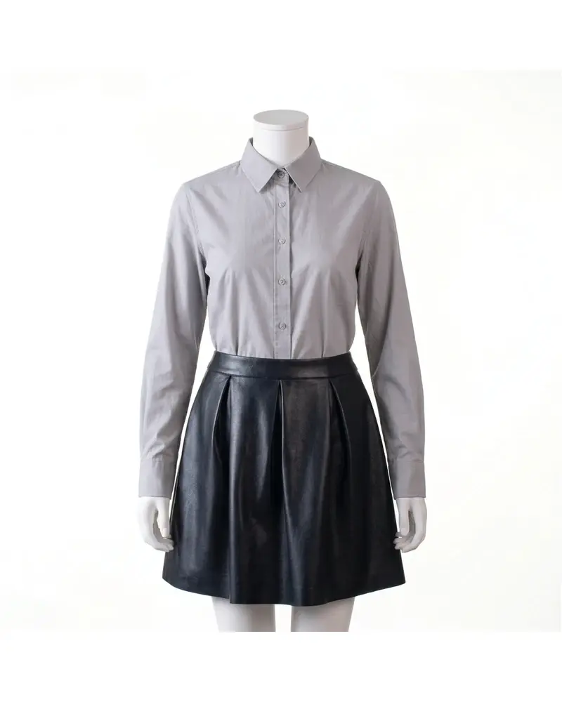 Black Flared Leather Mini Skirt