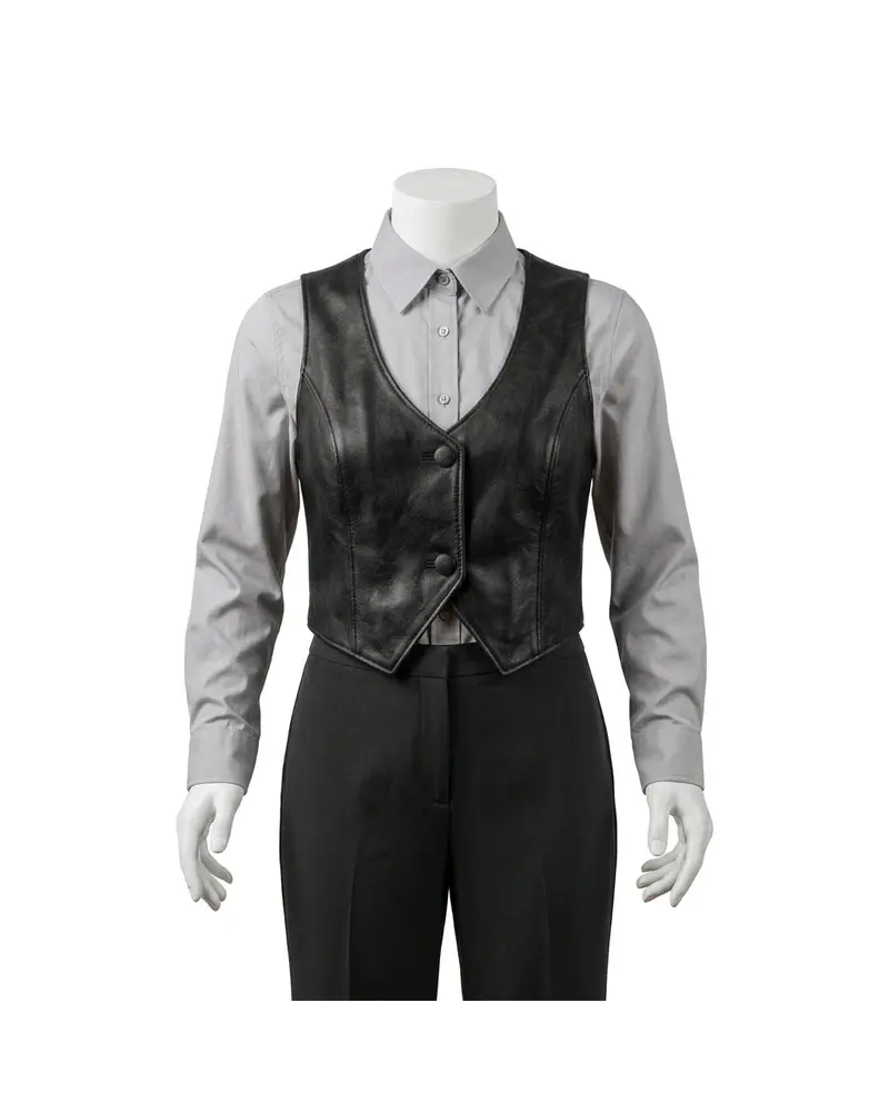 Black Scoop-Neck Leather Vest