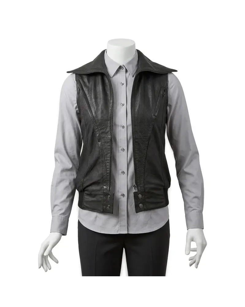 Black Zip-Front Leather Vest