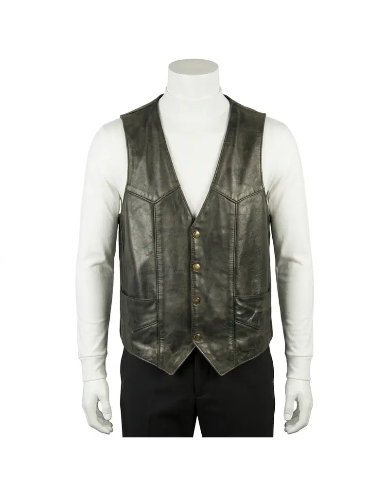 Green V-Neck Leather Waistcoat