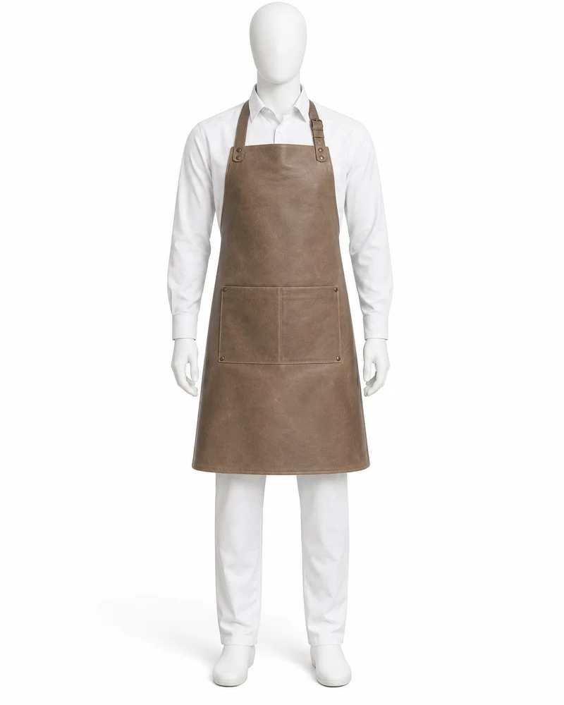 Taupe Riveted-Pocket Leather Apron