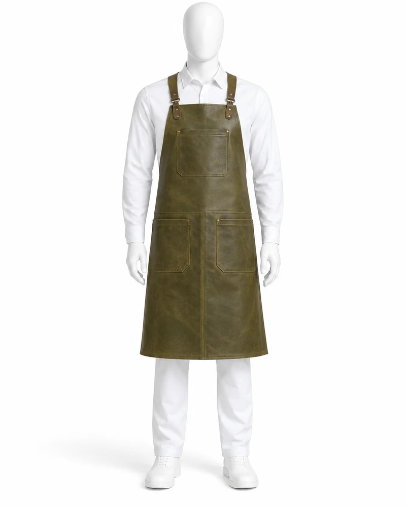 Olive Cross-Back Workshop Leather Apron