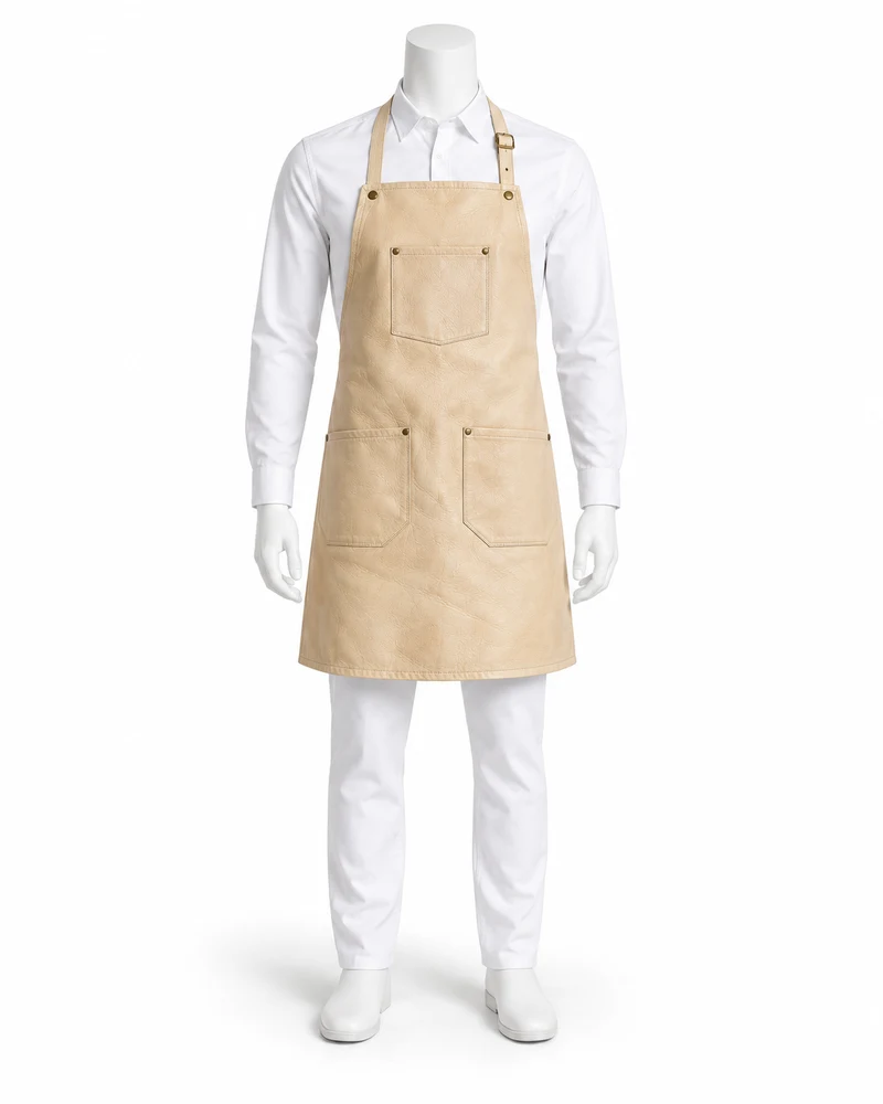 Cream Three-Pocket Barista Leather Apron