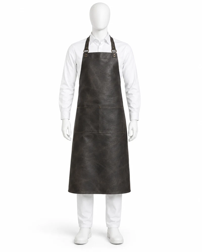 Charcoal Long Bib Leather Apron