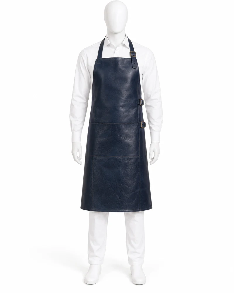 Navy Buckle-Side Leather Apron
