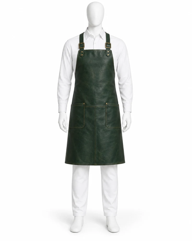 Forest Green Double-Buckle Leather Apron
