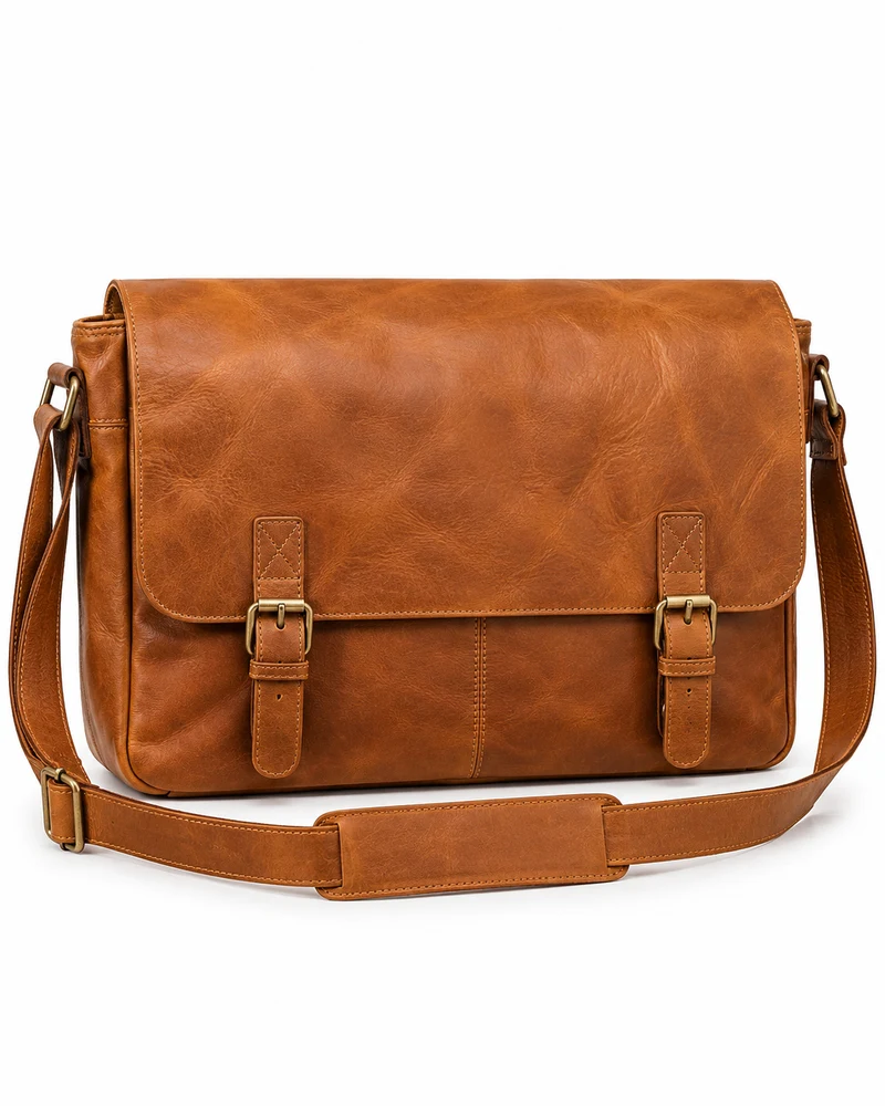 Caramel Flap Messenger Leather Bag