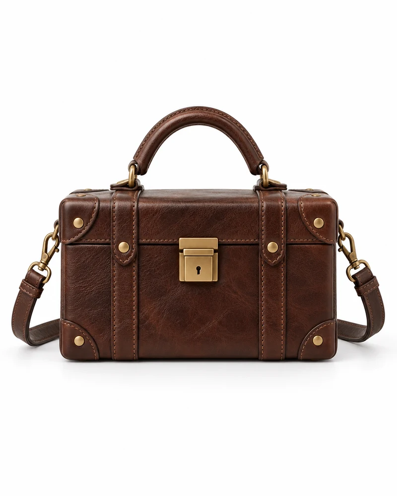 Chocolate Brown Mini Trunk Leather Bag