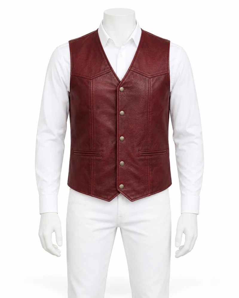 Wine Snap-Front Work Leather Vest