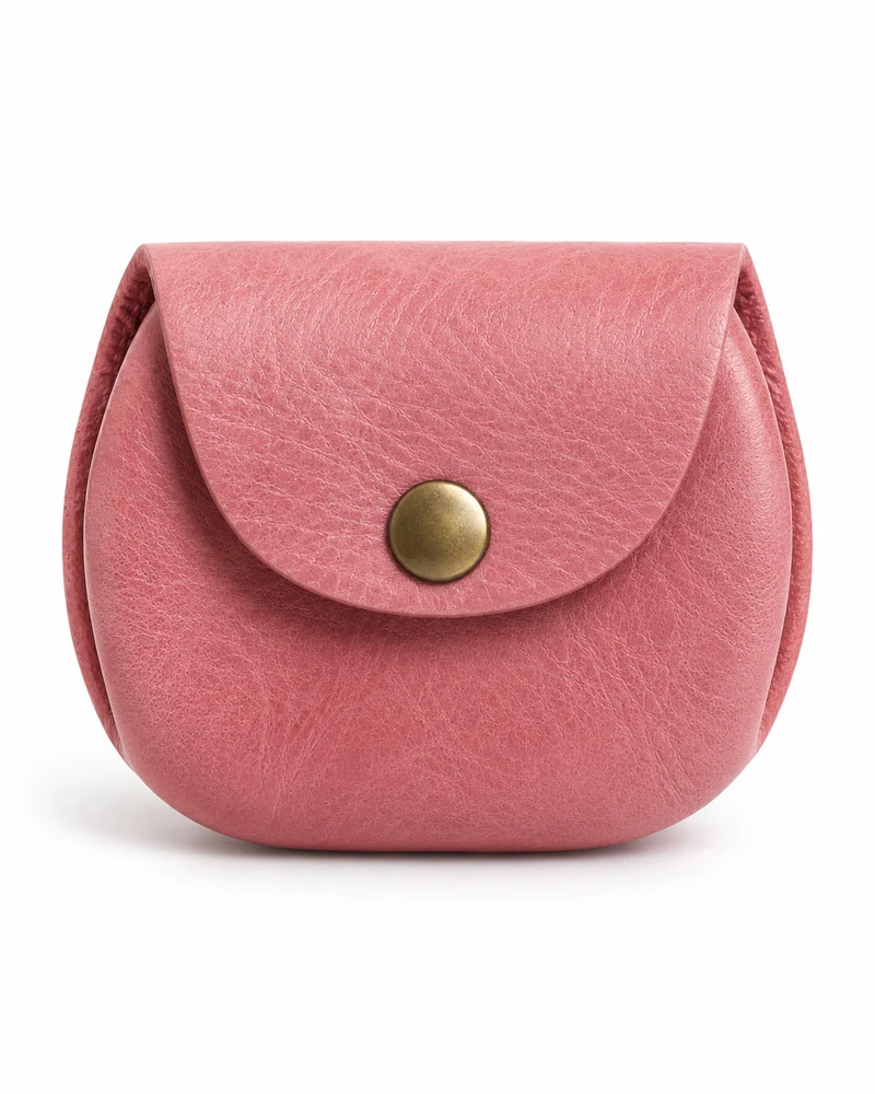 Pink Snap-Fastening Leather Earphone Pouch
