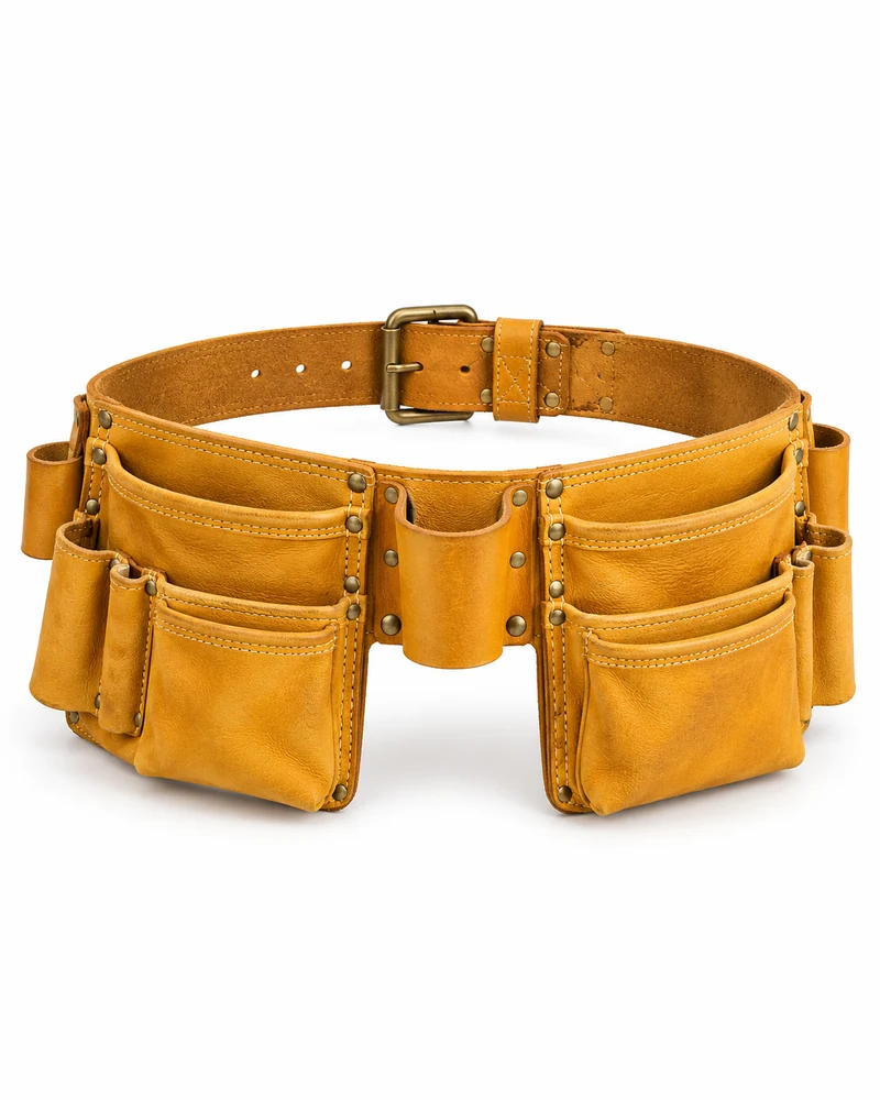 Yellow Multi-Pocket Leather Tool Belt