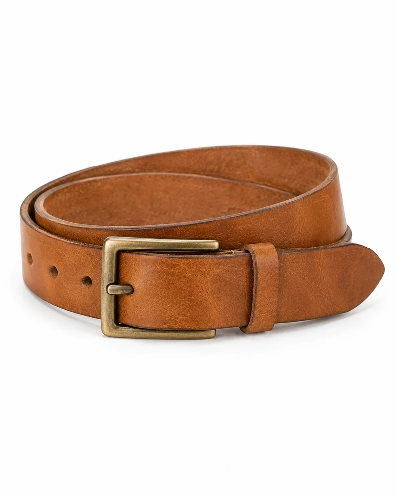 Tan Rectangular-Buckle Leather Belt