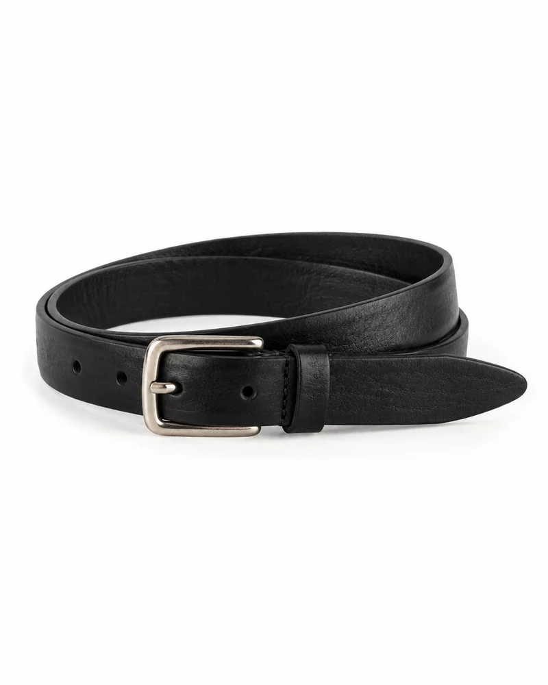 Black Slim Leather Belt