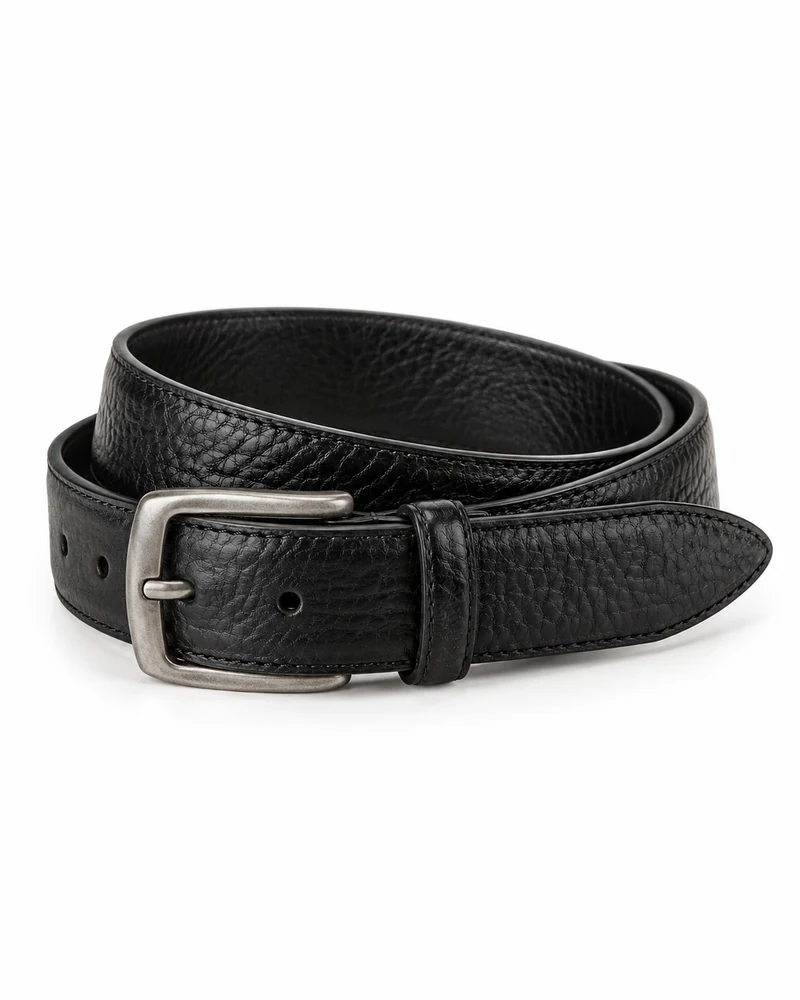 Black Textured Leather Belt