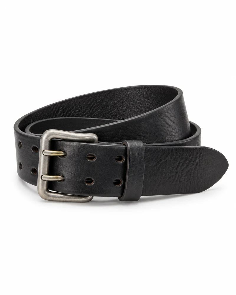 Black Double-Prong Leather Belt