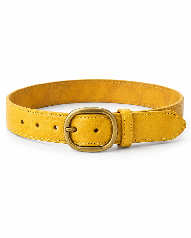 Yellow Oval-Buckle Leather Belt