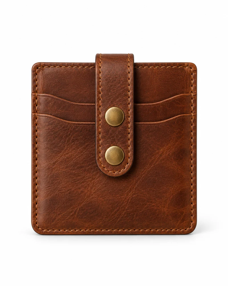 Brown Double-Snap Leather Card Holder