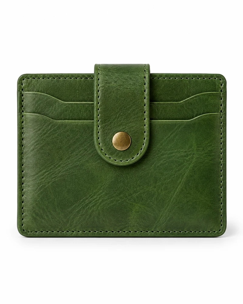 Green Snap-Flap Leather Card Holder