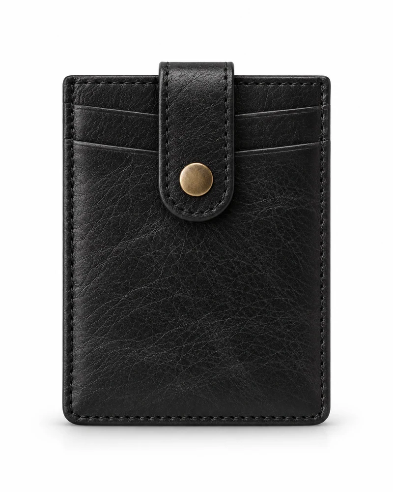 Black Stitched-Edge Leather Card Holder