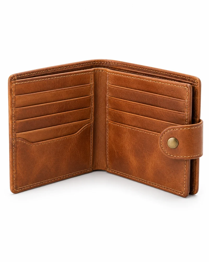 Tan Snap-Flap Leather Wallet