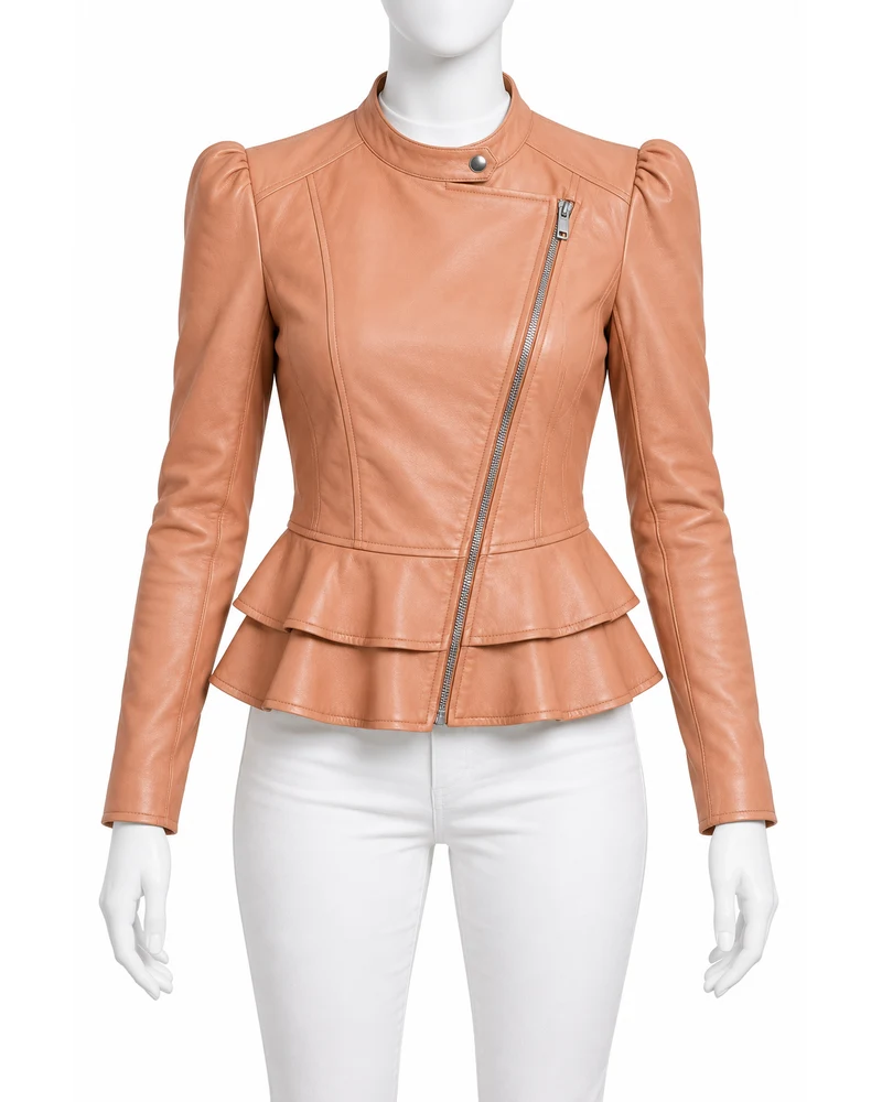 Apricot Women's Tiered Hem Moto Leather Jacket