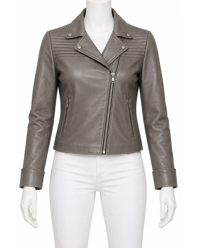 Pewter Women's Rib Yoke Moto Leather Jacket