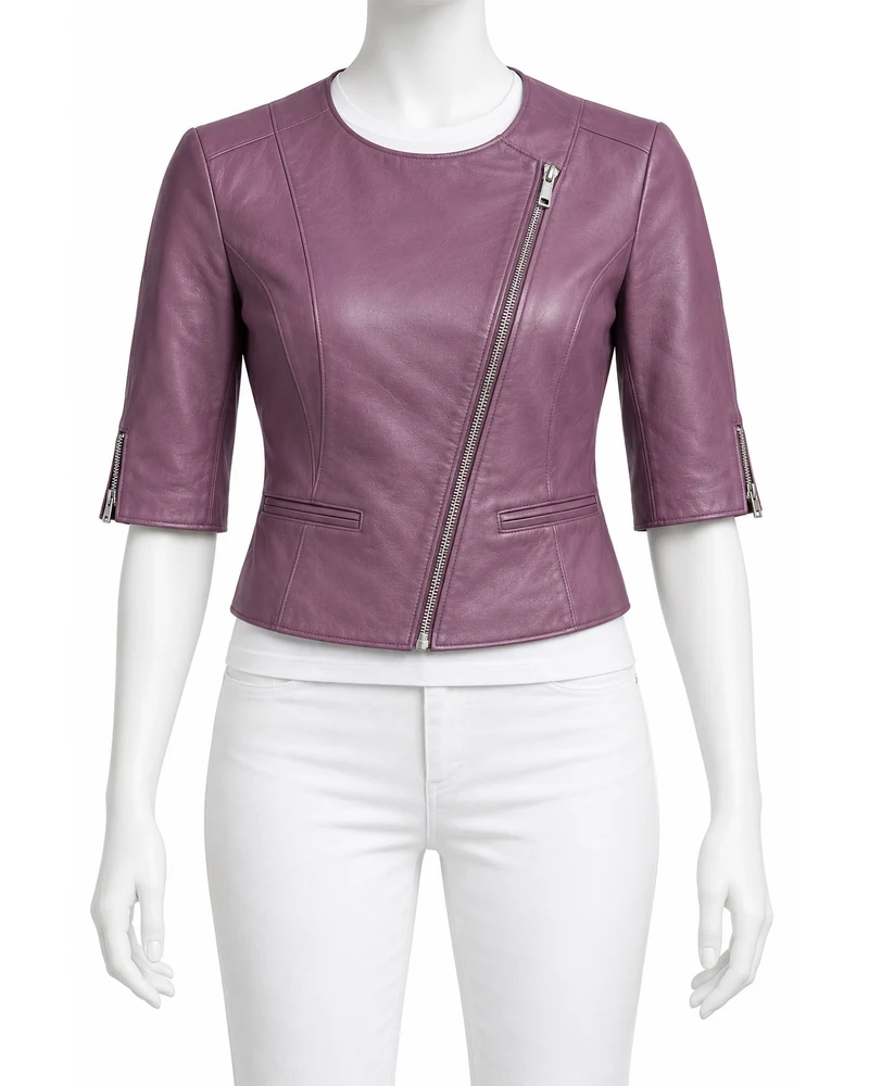 Orchid Women's Elbow Sleeve Zip Moto Leather Jacket