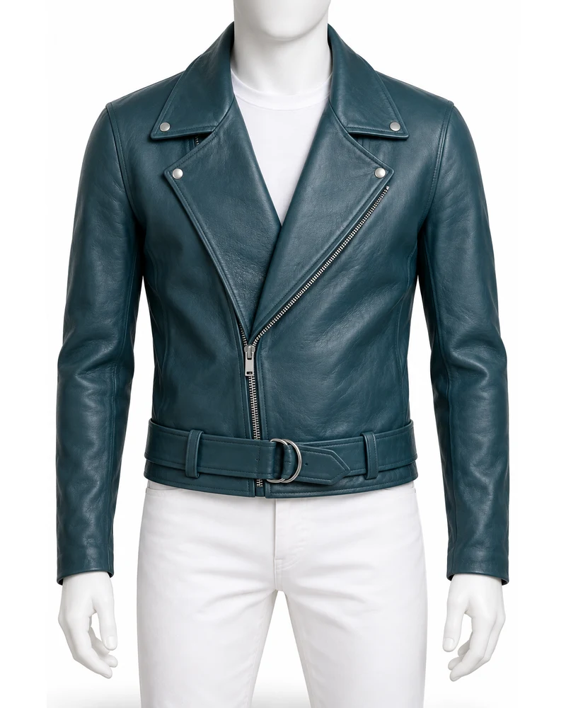 Petrol Men's Long Lapel Belted Moto Leather Jacket