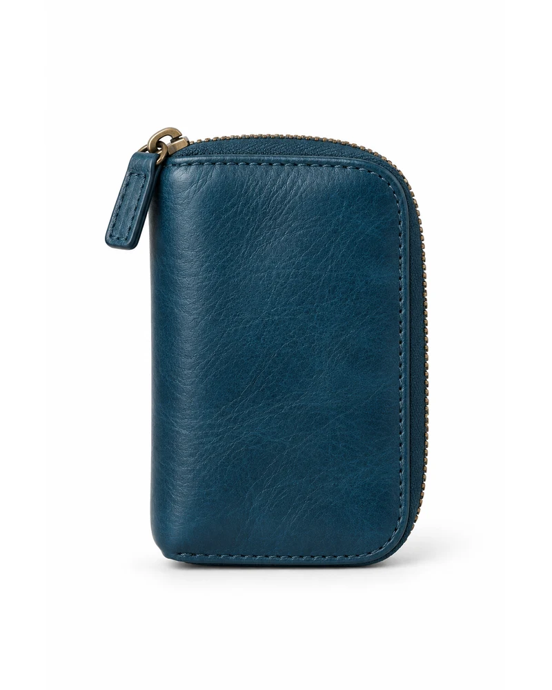 Petrol Blue Zip Key Pouch Leather Accessory