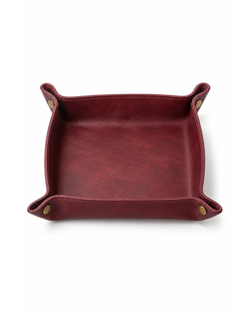 Maroon Snap-Corner Valet Tray Leather Accessory