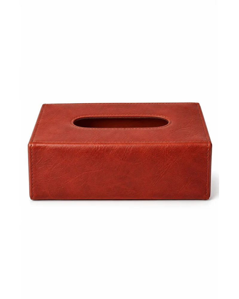 Brick Red Tissue Box Cover Leather Accessory
