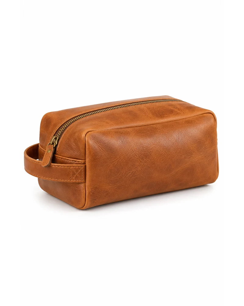Camel Dopp Travel Kit Leather Accessory