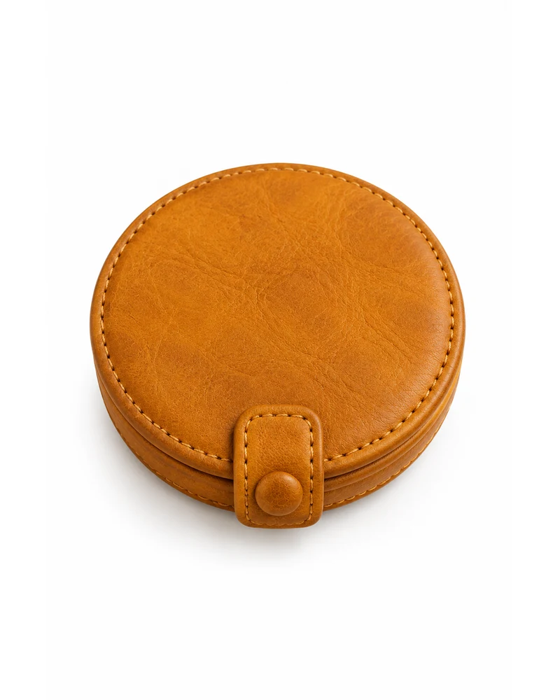 Ochre Compact Mirror Case Leather Accessory