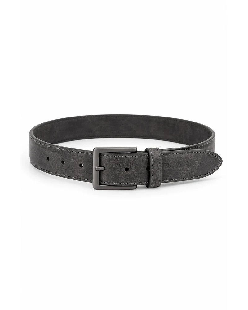 Charcoal Square Matte-Buckle Leather Belt