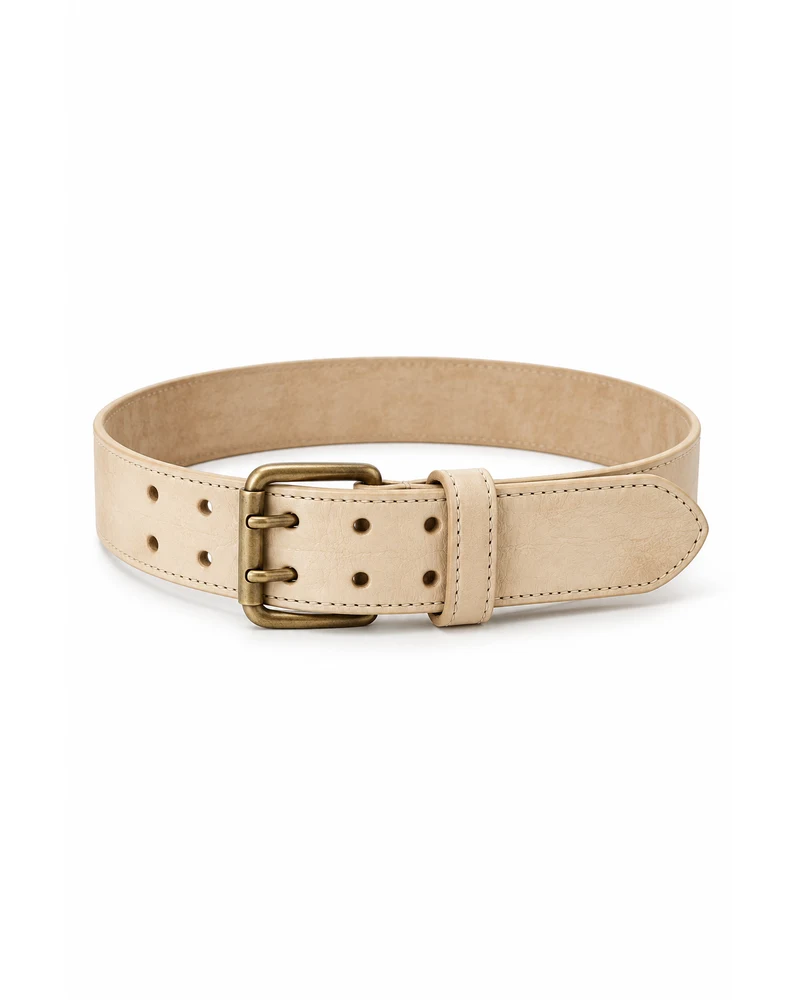 Cream Double-Prong Leather Belt