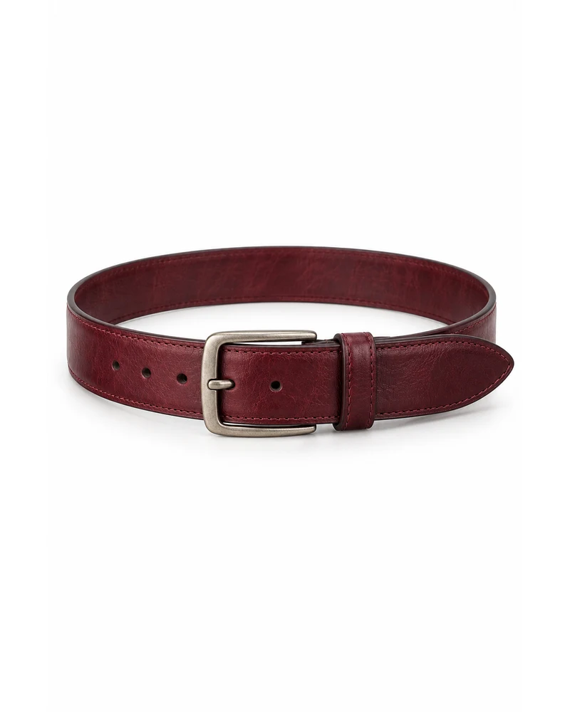 Wine Oblong Frame-Buckle Leather Belt