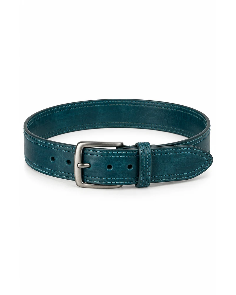 Deep Teal Triple-Stitched Work Leather Belt