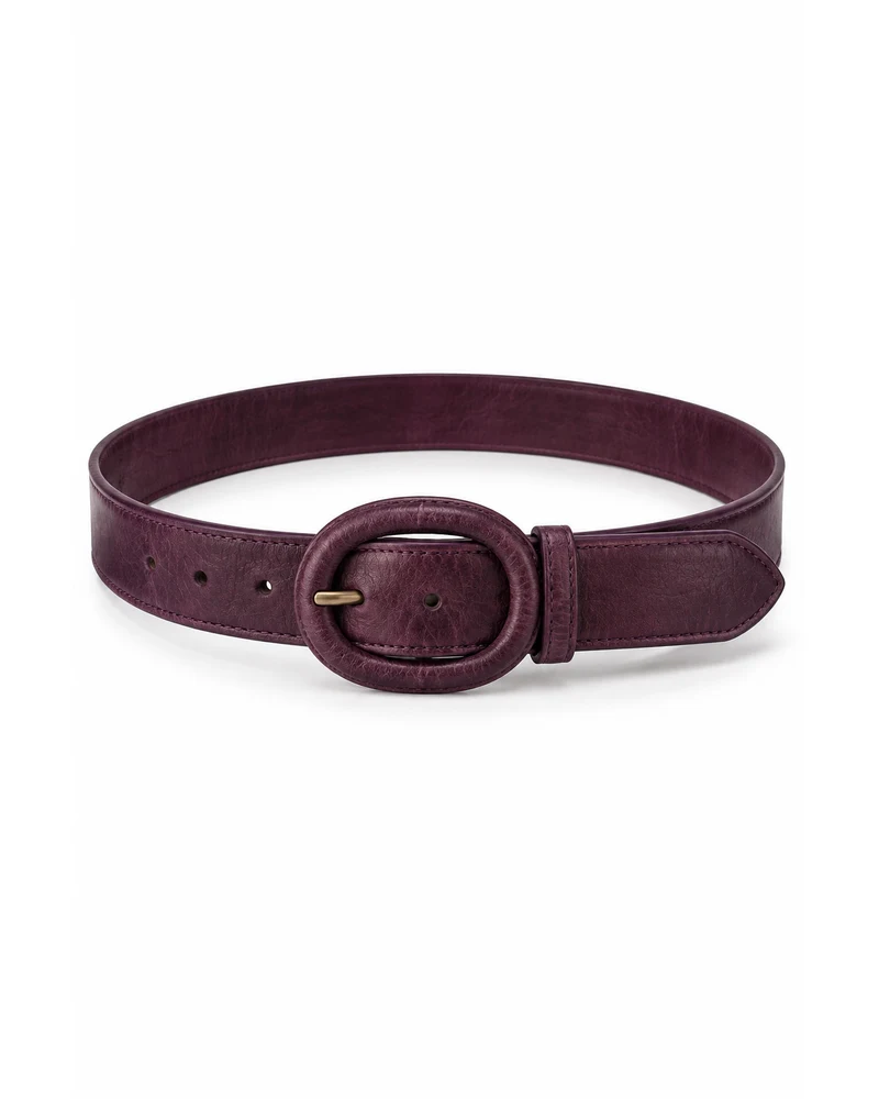 Aubergine Covered Oval-Buckle Leather Belt