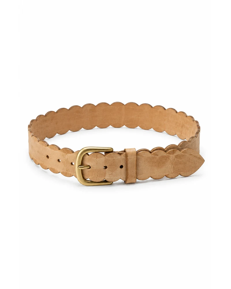 Sand Scalloped-Edge Leather Belt