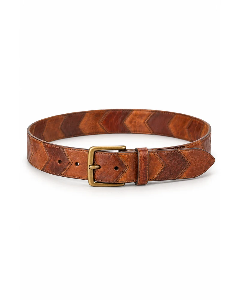 Copper Chevron-Pieced Leather Belt