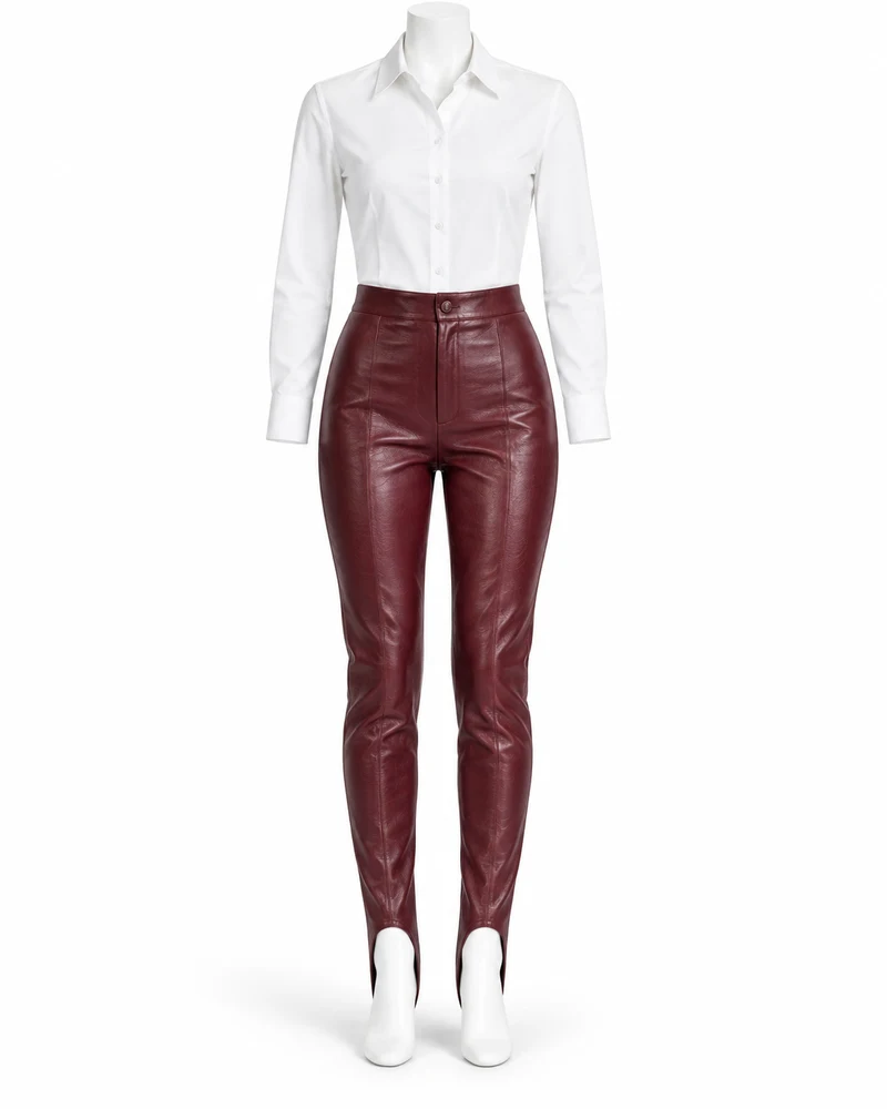 Wine Women Stirrup-Hem Leather Trousers