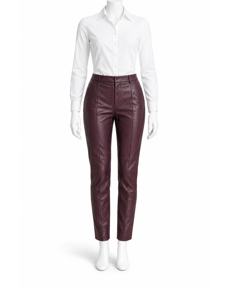 Aubergine Women Pintuck Cigarette Leather Trousers