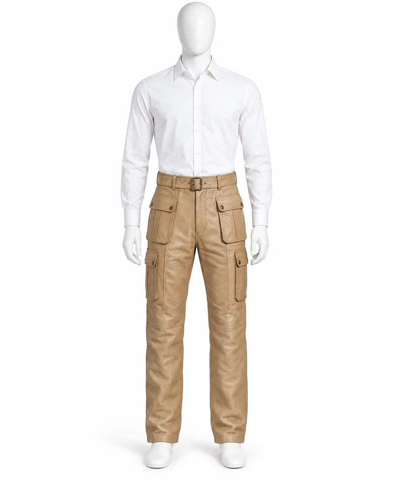 Sand Men Belted Safari Leather Trousers