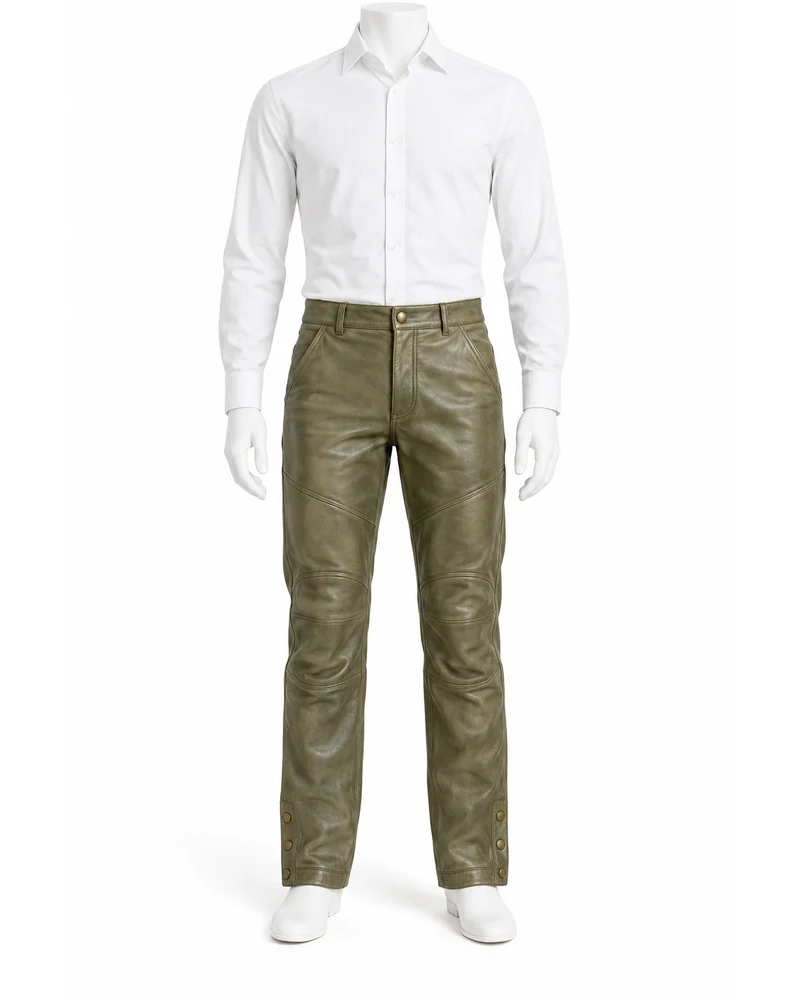 Sage Men Snap-Hem Flight Leather Trousers