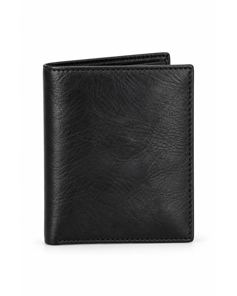 Black Vertical Bifold Men Leather Wallet
