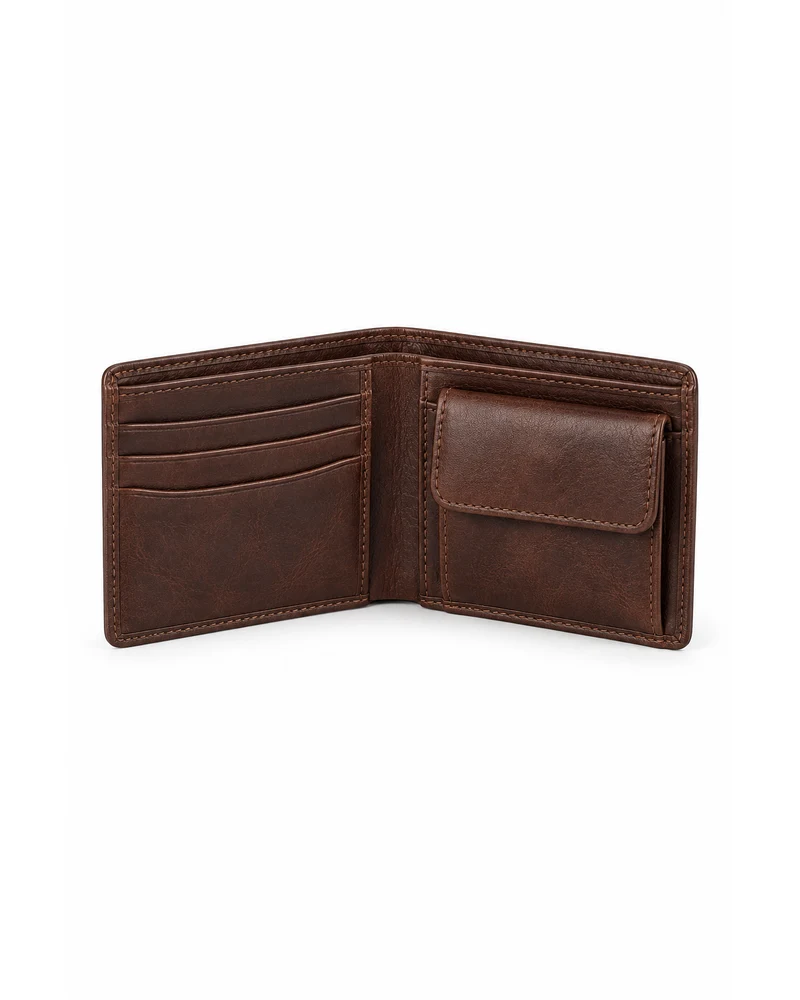 Chocolate Brown Coin-Pouch Bifold Men Leather Wallet